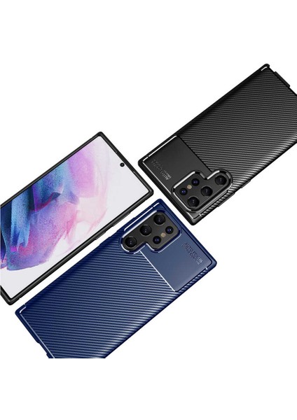 S22 Ultra Uyumlu Kılıf Kamera Lens Çıkıntılı Karbon Silikon Case