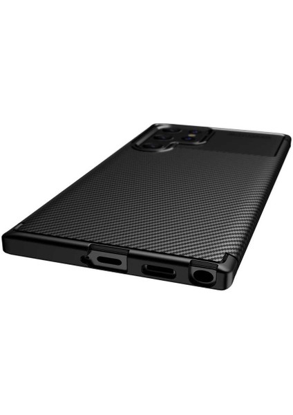 S22 Ultra Uyumlu Kılıf Kamera Lens Çıkıntılı Karbon Silikon Case