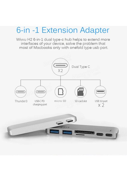 Çift Type-C USB 3.0 Çoklayıcı Kart Okuyucu Çevirici Macbook B3185