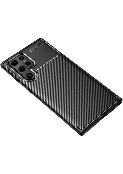 Case 4U S22 Ultra Uyumlu Kılıf Rugged Armor Karbon Desenli Lüx Negro Silikon Arka KapakSiyah