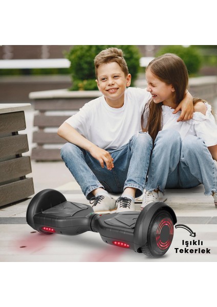 Knight 6.5 Inch Işıklı Akıllı Dengeli Elektrikli Kaykay Hoverboard Taşıma Çantalı Siyah