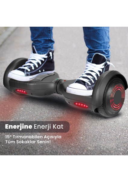 Knight 6.5 Inch Işıklı Akıllı Dengeli Elektrikli Kaykay Hoverboard Taşıma Çantalı Siyah