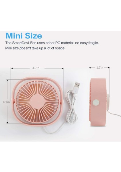 Mini Fan, Küçük Kişisel USB Masa Fanı, 3 Hız Taşınabilir Masaüstü Masa Soğutma Fanı USB ile Güçlenir, Güçlü Rüzgar, Sessiz Çalışma (Pembe) (Yurt Dışından)