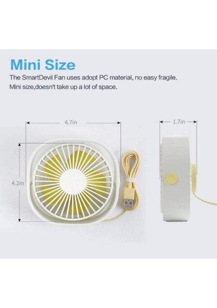 Mini Fan, Küçük Kişisel USB Masa Fanı, 3 Hız Taşınabilir Masaüstü Masa Soğutma Fanı USB ile Güçlenir, Güçlü Rüzgar, Sessiz Çalışma (Beyaz) (Yurt Dışından)