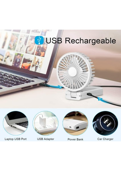 El Tipi Fan, 3 Hızlı Taşınabilir El Tipi USB Şarj Edilebilir Fanlar, Mini Fan Pille Çalışan Katlanabilir Masa Masaüstü Fanları (Beyaz) (Yurt Dışından) fiyatları