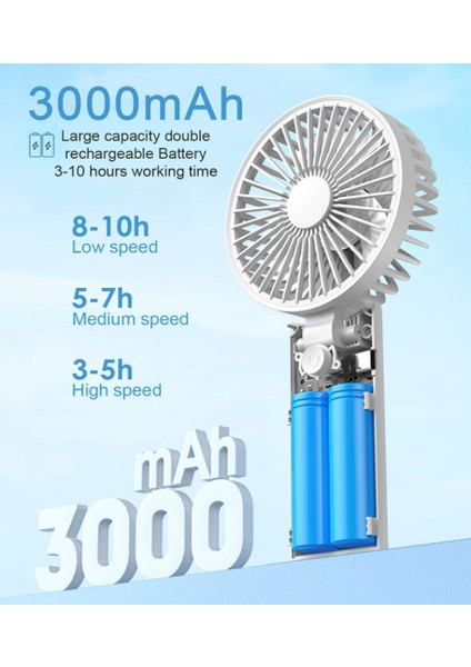 El Tipi Fan, 3 Hızlı Taşınabilir El Tipi USB Şarj Edilebilir Fanlar, Mini Fan Pille Çalışan Katlanabilir Masa Masaüstü Fanları (Beyaz) (Yurt Dışından) fırsatları