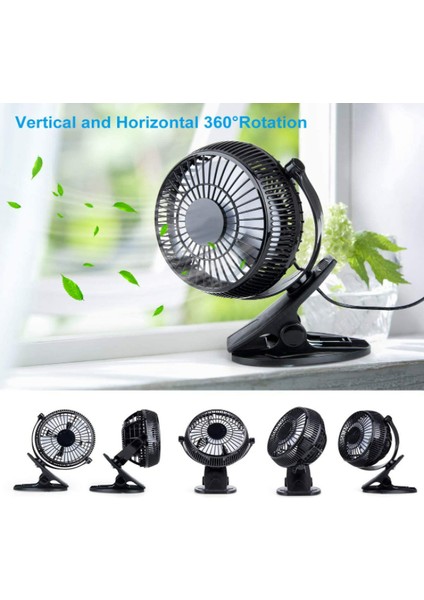 Mini USB Klip ve Masa Kişisel Fanı, Sessiz Çalışma, Masa Fanı, Mini Fan, Masa Fanı,4 Inç 2 Hızlı Taşınabilir Soğutma Fanı, 360° Fan(Siyah) (Yurt Dışından)