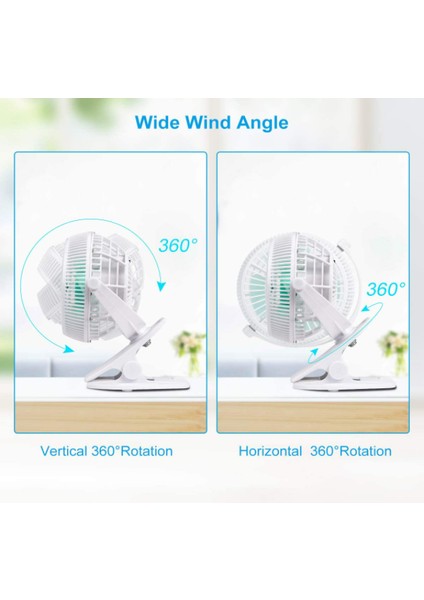 Mini USB Klip ve Masa Kişisel Fan, Sessiz Çalışma, Masa Fanları, Mini Fan, Masa Fanı,4 Inç 2 Hızlı Taşınabilir Soğutma Fanı, 360° Fan(Beyaz) (Yurt Dışından)