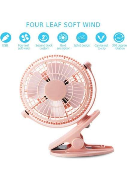 Mini USB Klip ve Masa Kişisel Fanı, Sessiz Çalışma, Masa Fanı, Mini Fan, Masa Fanı,4 Inç 2 Hızlı Taşınabilir Soğutma Fanı, 360° Fan(Pembe) (Yurt Dışından)