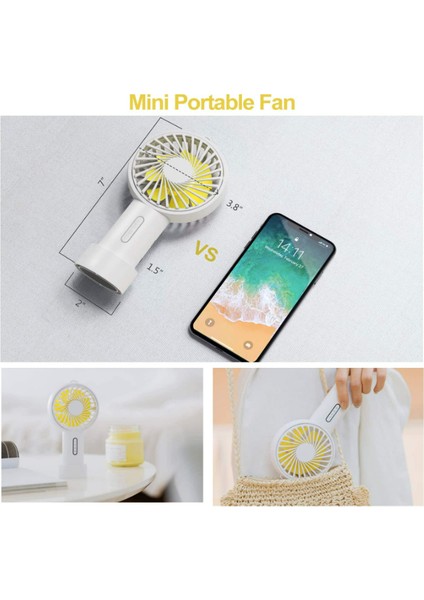 El Fanı, Mini El Fanı Kişisel Taşınabilir Fan 3 Hız Ayarlanabilir Açı Çıkarılabilir Taban Ipi USB Şarjlı (Beyaz) (Yurt Dışından)