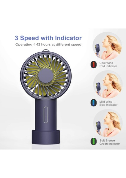 El Fanı, Mini El Fanı Kişisel Taşınabilir Fan 3 Hız Ayarlanabilir Açı Çıkarılabilir Taban Ipi USB Şarj (Mor) (Yurt Dışından)