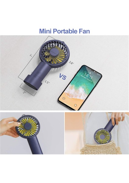 El Fanı, Mini El Fanı Kişisel Taşınabilir Fan 3 Hız Ayarlanabilir Açı Çıkarılabilir Taban Ipi USB Şarj (Mor) (Yurt Dışından)