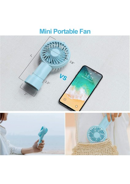 El Fanı, Mini El Fanı Kişisel Taşınabilir Fan 3 Hız Ayarlanabilir Açı Çıkarılabilir Taban Ipi USB Şarj Ediliyor (Mavi) (Yurt Dışından)