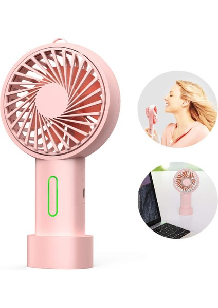 El Fanı, Mini El Fanı Kişisel Taşınabilir Fan 3 Hız Ayarlanabilir Açı Çıkarılabilir Taban Ipi USB Şarjlı (Pembe) (Yurt Dışından)