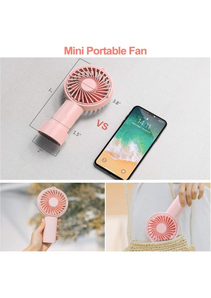 El Fanı, Mini El Fanı Kişisel Taşınabilir Fan 3 Hız Ayarlanabilir Açı Çıkarılabilir Taban Ipi USB Şarjlı (Pembe) (Yurt Dışından)