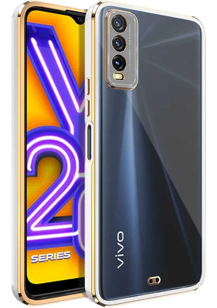 Case 4U Vivo Y20s Kılıf Kamera Korumalı Pastel Renk Voit Clear Kapak Beyaz