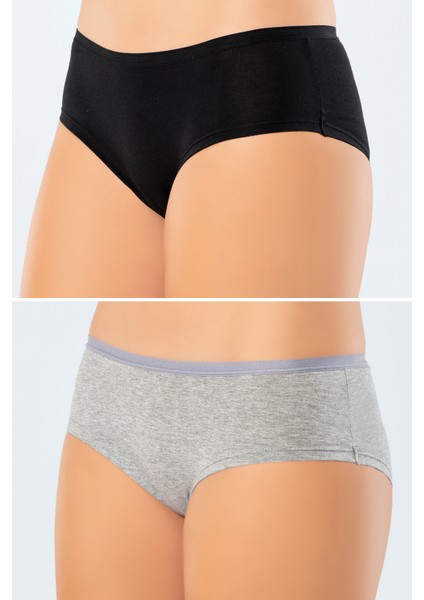 918 Kadın 2'li Paket Likralı Pamuklu Hipster Külot-Siyah&gri