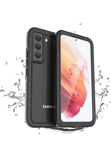 Case 4U Samsung Galaxy S22 Uyumlu 360 Derece Darbelere Dayanıklı Su Geçirmez PC / TPU Kılıf Siyah