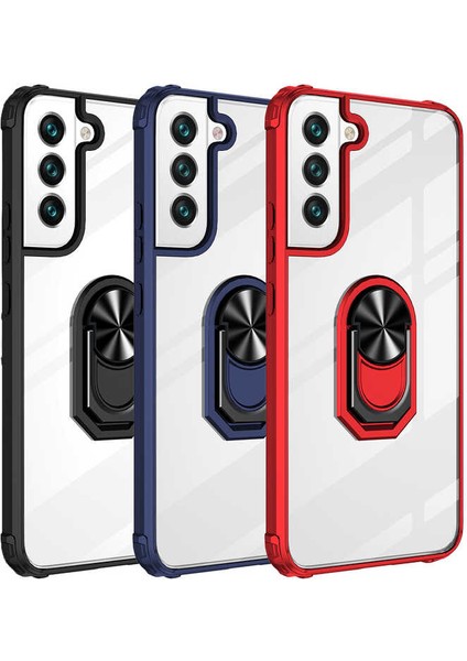 Samsung Galaxy S22 Plus Uyumlu Kılıf Armor Serisi Manyetik Yüzüklü Renkli Köşe Korumalı Şeffaf Silikon Mola Kırmızı indirimleri