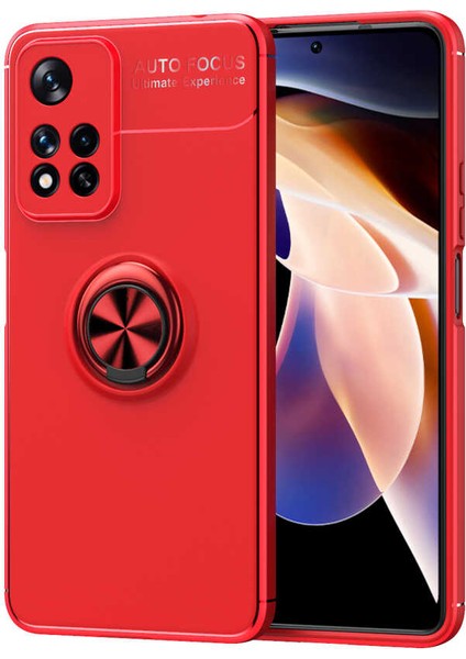 Xiaomi Redmi Note 11 Pro Plus 5G Kılıf Mıktanıslı Autofocus Shockprof Ravel Yüzüklü Standlı Slikon Kapak Kırmızı