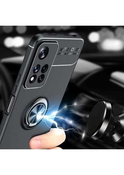 Xiaomi Redmi Note 11 Pro Plus 5G Kılıf Mıktanıslı Autofocus Shockprof Ravel Yüzüklü Standlı Slikon Kapak Kırmızı