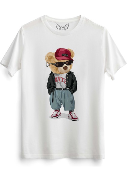 Hip Hop Tedy Bear Beyaz Tshirt