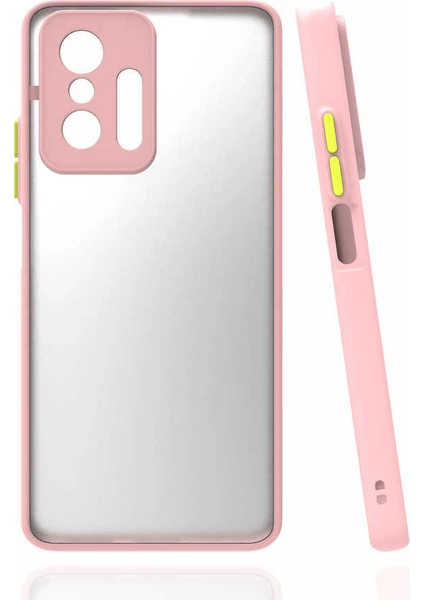 Case 4U Xiaomi Mi 11T 5G Kılıf Kılıf Kamera Korumalı Mat Renkli Buzlu Hux Silikon Pembe