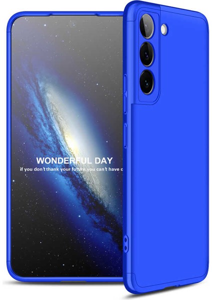 Samsung Galaxy S22 Plus Uyumlu Kılıf 3 Parçalı Tam Koruma Sert Mika Ays Kapak Mavi