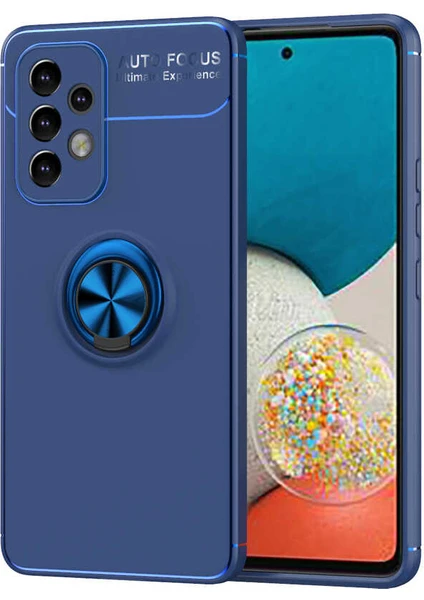 Case 4U Samsung Galaxy A33 5G Uyumlu Kılıf Mıktanıslı Autofocus Shockprof Ravel Yüzüklü Standlı Slikon Kapak Mavi