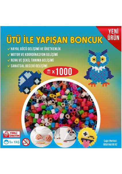 Nusrat Bilişim Ütü ile Yapışan 1000'li Karışık Renk Boncuk-Tabla-Cımbız 3'lü Set