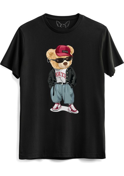 Hip Hop Tedy Bear Siyah Tshirt
