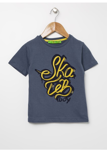 Skaboy Indigo Yazı Baskılı Erkek Çocuk T-Shirt