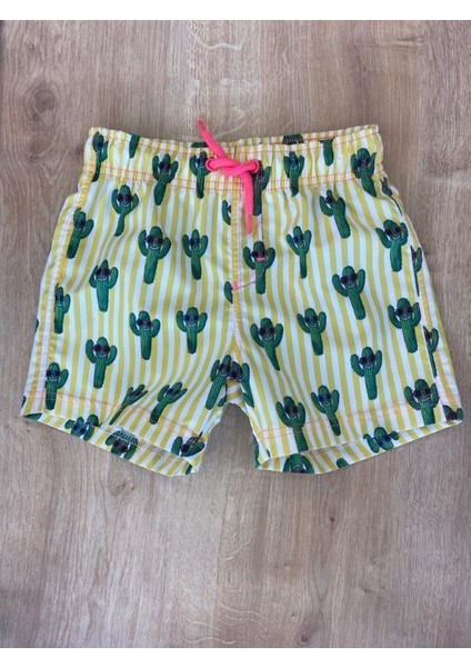 Sevimli Kaktüs Desenli Hemen Kuruyan Erkek Çocuk Bebek Şort Mayo , Çocuk Deniz Şortu