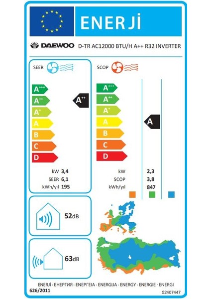 D-Tr AC A++ 12000 BTU/h R32 Inverter Duvar Tipi Klima