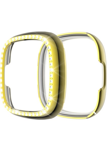 For Fitbit Versa 3 / Versa Sense Single Row Plating Diamonds Pc Protective Case (Golden) (Yurt Dışından)