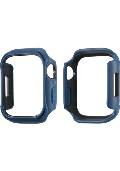 Pc + Tpu 2 Renkli Çerçeve İzle Vaka Apple Watch Uyumlu Series 7 41mm (Koyu Mavi + Siyah) (Yurt Dışından)