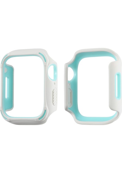 Pc + Tpu 2 Renkli Çerçeve İzle Kılıf Apple Watch Uyumlu Series 7 41mm (Beyaz + Mavi) (Yurt Dışından)