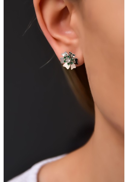 925 Ayar Gümüş Rodyum Kaplama Taşı Tohumlu Linum Çiçeği Küpe fiyatları