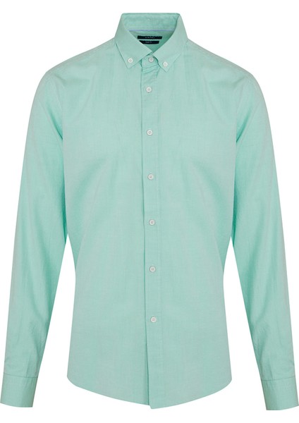 Erkek Yeşil Slim Fit %100 Pamuk Gömlek