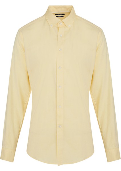 Erkek Sarı Slim Fit %100 Pamuk Gömlek