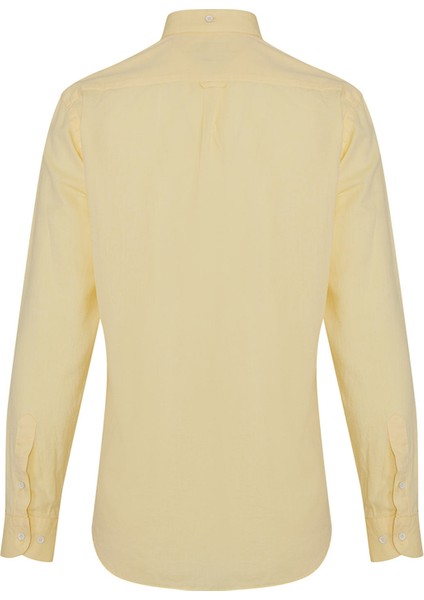 Erkek Sarı Slim Fit %100 Pamuk Gömlek
