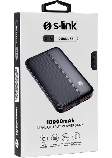 S-link IP-G10N 10000mAh Micro+Type C Girişli Powerbank Siyah Taşınabilir Pil Şarj Cihazı