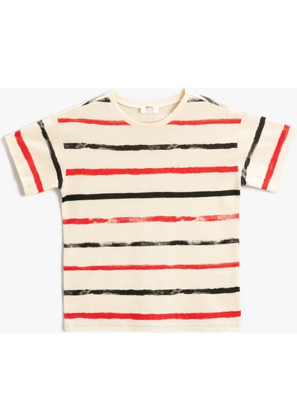 2SKB10124TK Bisiklet Yaka NormalKalıp Çizgili Çok Renkli Erkek Çocuk T-Shirt