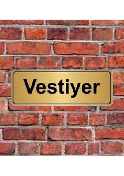 Altın Renk 10 x 20 cm Vestiyer Yazılı Metal Yönlendirme Levhası