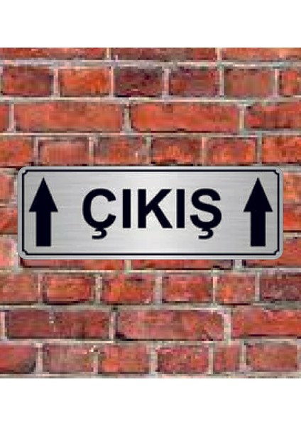 Gümüş Renk 10 x 20 cm Çıkış Yukarı Yazılı Metal Yönlendirme Levhası