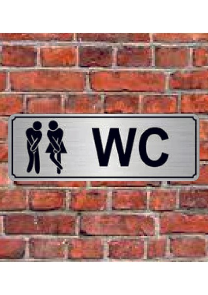 Gümüş Renk 10 x 20 cm Wc Yazılı Metal Yönlendirme Levhası