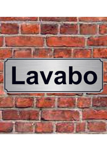 Gümüş Renk 10 x 20 cm Lavabo Yazılı Metal Yönlendirme Levhası