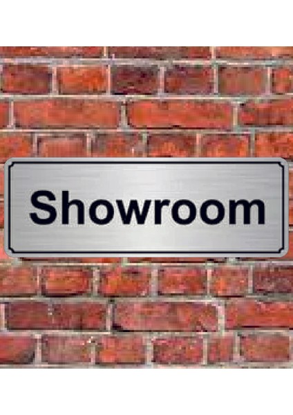 Gümüş Renk 10 x 20 cm Showroom Yazılı Metal Yönlendirme Levhası