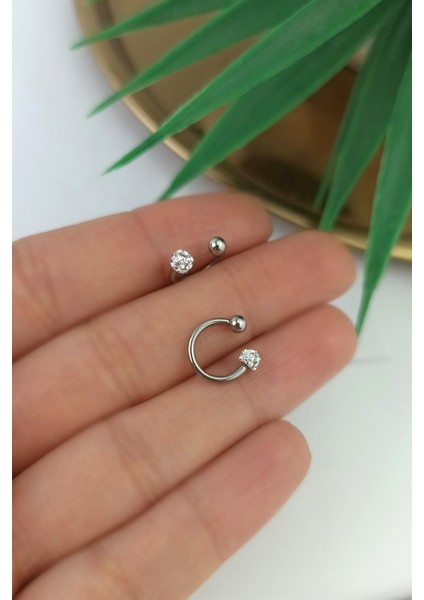 316 Cerrahi Çelik Küçük Top Taşlı Septum Piercing TRPIERCING0139