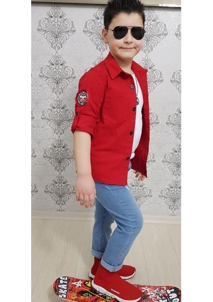 4 Parça Gömlekli Erkek Çocuk Takım - Kırmızı modelleri